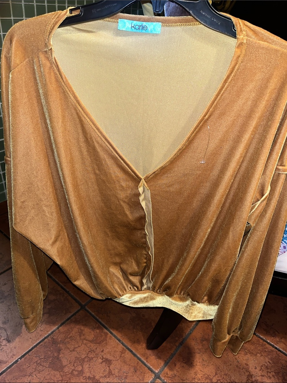 karle Soft Velvet Golden Brown V-Neck Blouse